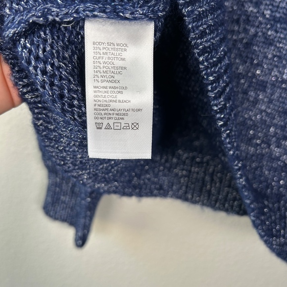 Tommy Bahama women size XL knit sweater navy wool blend shimmer balloon sleeve - Picture 12 of 13